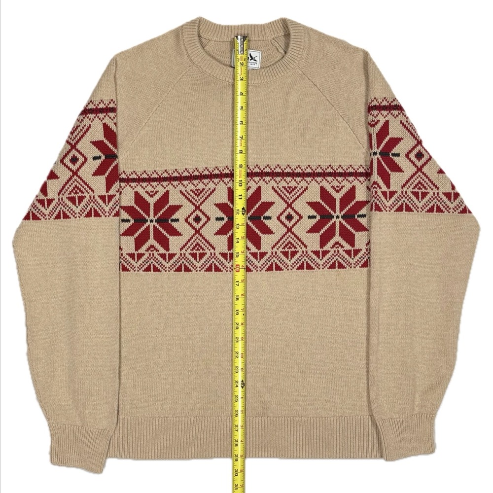Eddie Bauer 100% cotton cream red fair isle knit crewneck sweater men's large - Picture 3 of 7